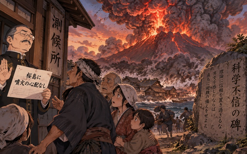 桜島「科学不信の碑」