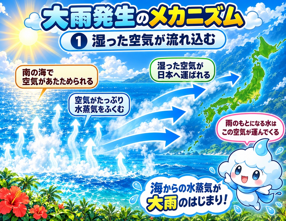 STEP1 湿った空気が流れ込む