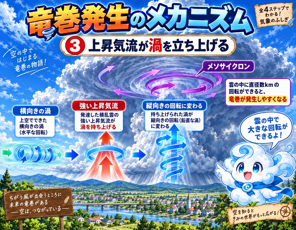 STEP3 上昇気流が渦を立ち上げる