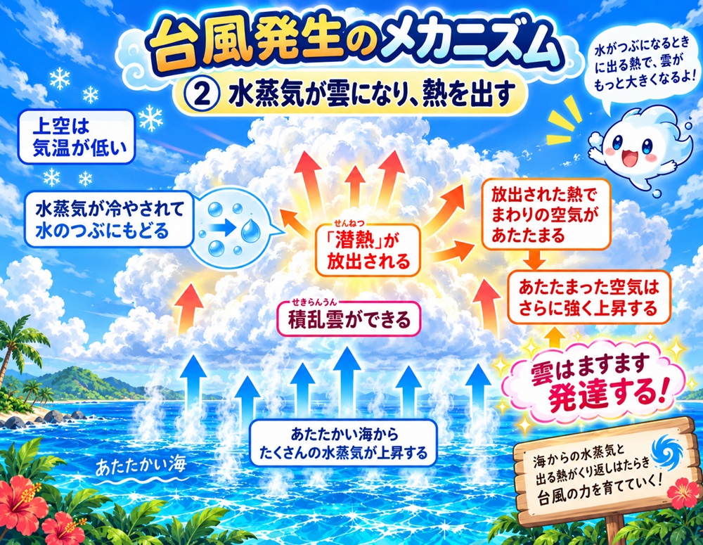 STEP2 水蒸気が雲になり、熱を出す